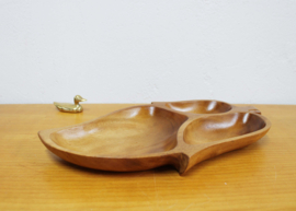 Houten vintage schaal in blad vorm. Boho bord met vakken / snackschaal