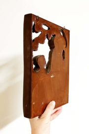 Vintage wandpaneel, 2 kinderen die appels plukken. Retro plaquette - herfst