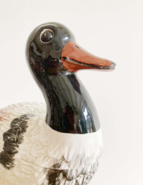 Aardewerk vintage schaal met deksel in eend vorm. Italiaanse retro vogel pot