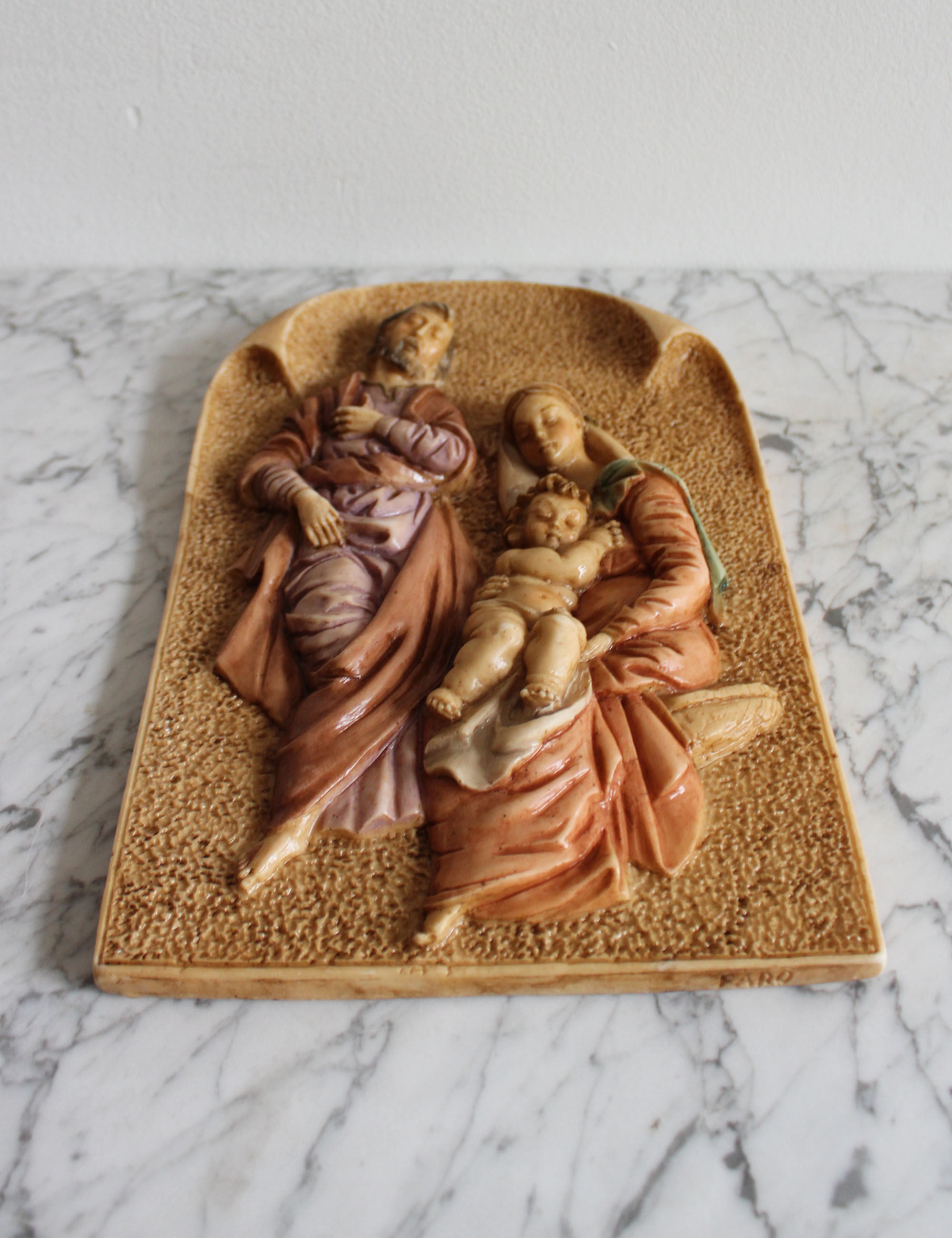 Albasten plaquette van de Heilige familie - Faro. Stenen vintage afbeelding
