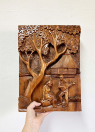 Groot hand gesneden houten paneel. Vintage kunstwerk / Oosters paneel