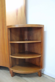 Vintage Musterring wandmeubel met hoekkast en bureau. Houten retro modulair kast.