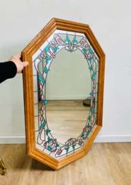 Grote vintage spiegel in Tiffany stijl. Achthoekige Boho wandspiegel
