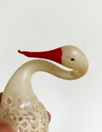 Glazen vintage kerstversiering - zwaan/ooievaar. Antieke vogel op knijpertje