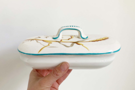 Antiek aardewerk zeep/kammen bakje - Société Céramique Maastricht. Vintage schaaltje met deksel.