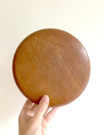 Houten vintage schaal. Ronde teakhouten saladeschaal / retro kom