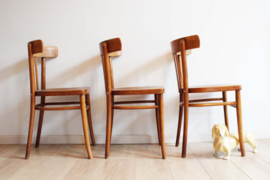 6 houten vintage cafe stoelen. Set retro stoeltjes.