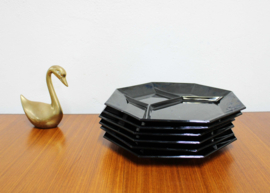 Set zwart glazen vintage fondueborden- Arcoroc -France Octime. 6 retro bordjes