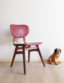 Houten vintage stoel met skai leer. Mid Century eetkamerstoel, Pastoe?