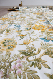 Prachtige Franse gordijnen met vogels en bloemen. Set vintage overgordijnen.