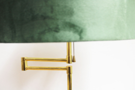 Goudkleurig vloerlamp met groene kap. Vintage lamp in Hollywood Regency stijl