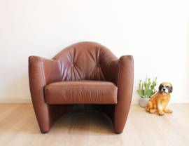 Heerlijke bruin lederen vintage fauteuil. Retro design stoel, Carabas -Leolux?