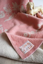 Roze / beige wollen vintage deken. Warme retro sprei/plaid - 164 x 211 cm.