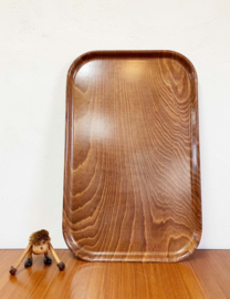 XXL Vintage dienblad met hout decor. Groot retro presenteerblad