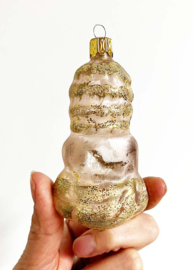 Glazen vintage kerstbal - engel. Retro kerstversiering met goud en glitters