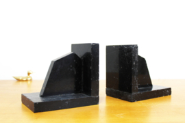 Set Art Deco boekensteunen. Zwart marmeren vintage bookends