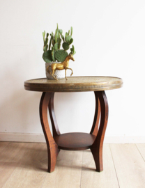 Art Deco rooktafel met messing (?) blad. Houten vintage tafeltje - Amsterdamse school stijl
