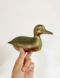 Zware messing eend. Goudkleurige vintage vogel beeldje, brass