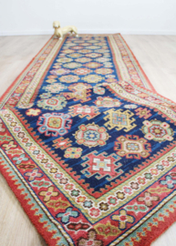 Lange vintage loper met Oosters decor. Wollen Boho tapijt / kleed