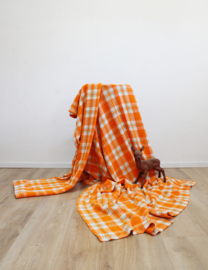 Set geruiten vintage gordijnen. 2 oranje retro overgordijnen - jaren 70