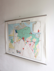 Vintage schoolplaat - Groningen / Nederland. Grote retro Geografie landkaart