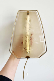 Hollywood Regency lampje,  glas/messing? Gouden vintage wandlamp