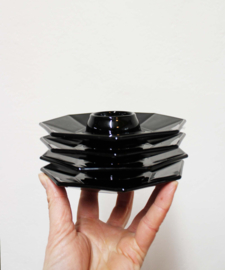 Set zwart glazen vintage eierdopjes - Arcoroc -France - Octime. 4 retro eierdoppen.