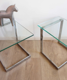 Set van 2 glazen vintage tafeltjes - Gebra. Retro design bijzettafels