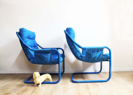 Set blauwe fauteuils - Mio ?  Deense retro design stoelen.