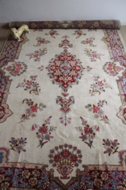 Groot handgeknoopt Perzisch tapijt met bloemen. Oosters vintage kleed, Kirman/Kerman