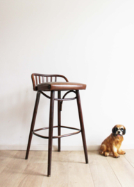 Houten vintage barkruk - Ligna / Thonet. Retro kruk met rugleuning