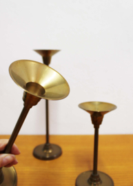 Set van 3 messing kandelaars .Goudkleurige vintage kaarsenhouders