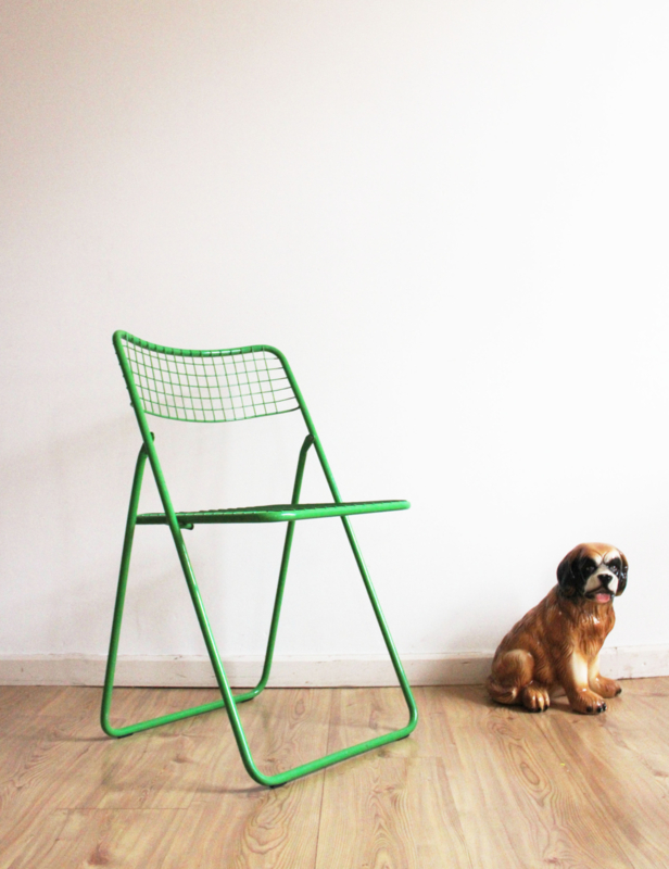 Groene vintage klapstoel -Niels Gammelgaard - IKEA. Metalen retro design stoel