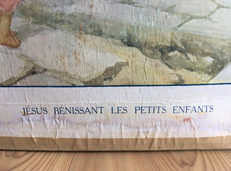 2 vintage religie schoolplaten. Oude Franse wandplaat / poster | Schoolplaten Flat Sheep