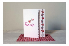 Geboorte wenskaart Meisje | Vlinder rood roze