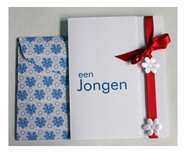 Geboorte wenskaart Jongen | Strik rood