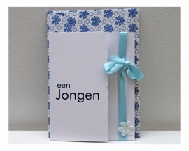 Geboorte wenskaart Jongen | Strik licht blauw