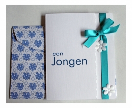 Geboorte wenskaart Jongen | Strik aqua