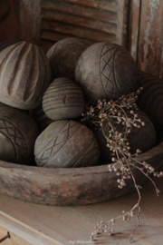 Driftwood houten bal bewerkt (fijne streep)