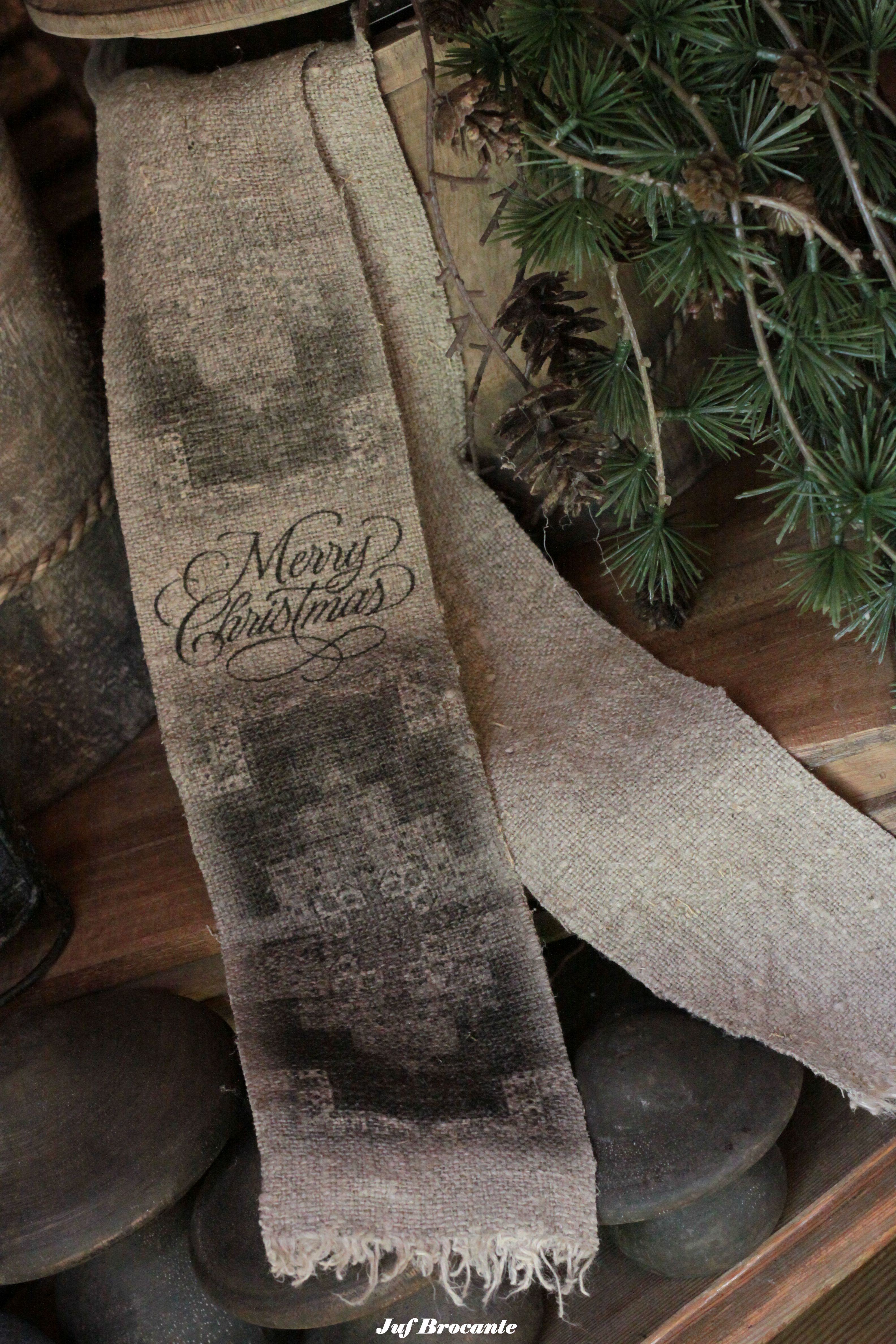 Shabby kelim lint 'Merry Christmas' zwart