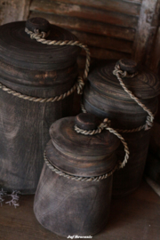 Houten voorraadpot met deksel 'vintage black'