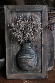 Lijst met kruik compleet met zijdebloemen/ kruiklijst / paneel met kruik
