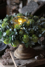 Etagère met hopkrans en windlicht compleet