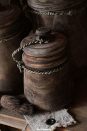 Houten voorraadpot met deksel 'vintage brown'
