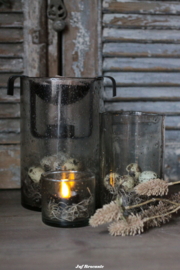 Complete set  met 3 windlichten bubbelglas met geurbrander