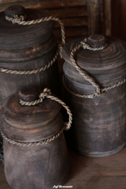 Houten voorraadpot met deksel 'vintage black'