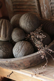 Driftwood houten bal bewerkt (grove streep)