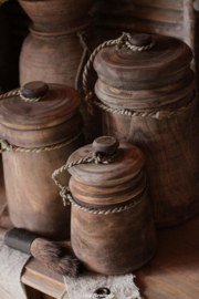 Houten voorraadpot met deksel 'vintage brown'