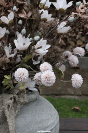 Zijden boeket white pompom