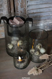 Complete set  met 3 windlichten bubbelglas met geurbrander